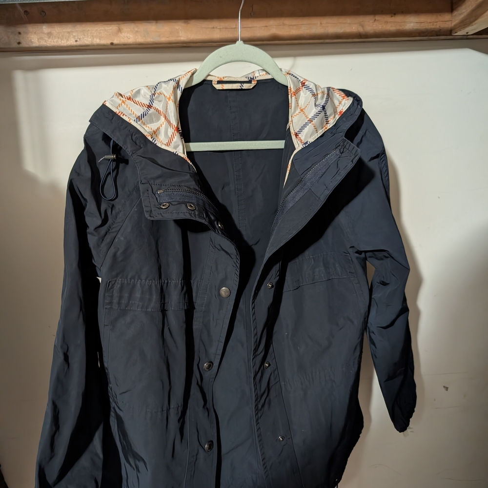 Coach Dark Blue Raincoat with Patterned Hood
